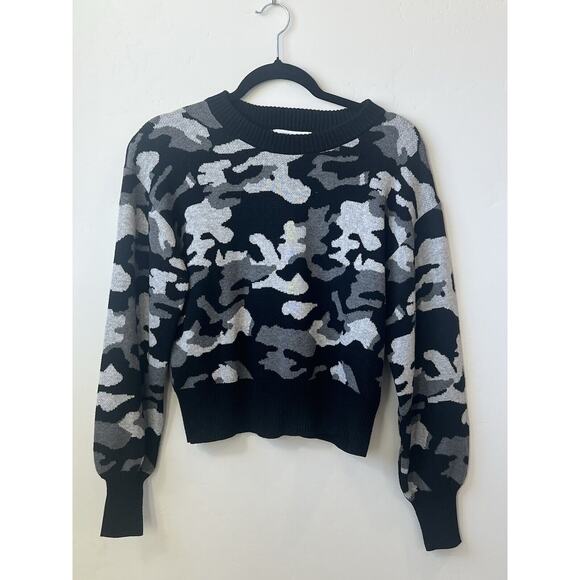 Marissa Webb Camo Sweater Black Grey Cropped Streetwear Urban, Size XS Oversized - Picture 2 of 8